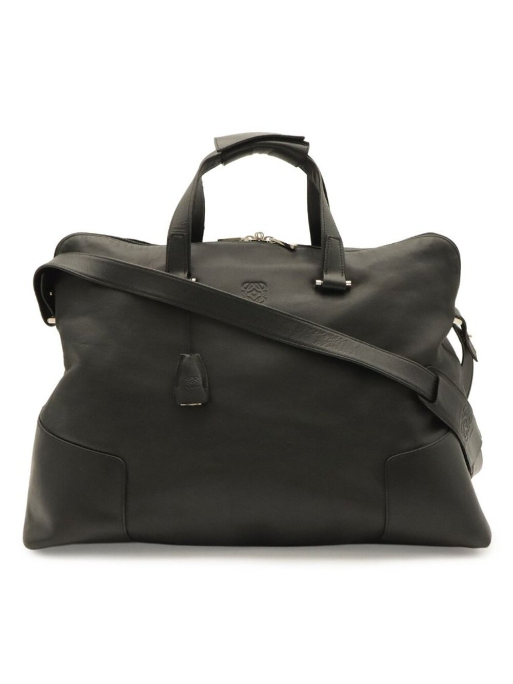 Loewe Anagram Boston Bag Purse 2-Way Leather Black Silver